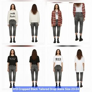 R13 Cropped Black Tailored Drop Jeans Size 23